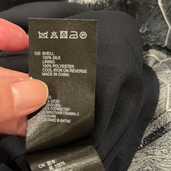 Reiss Baker Silk Tortoise Print Cap Sleeve Fit and Flare Dress Blue White-6 - Picture 10 of 10